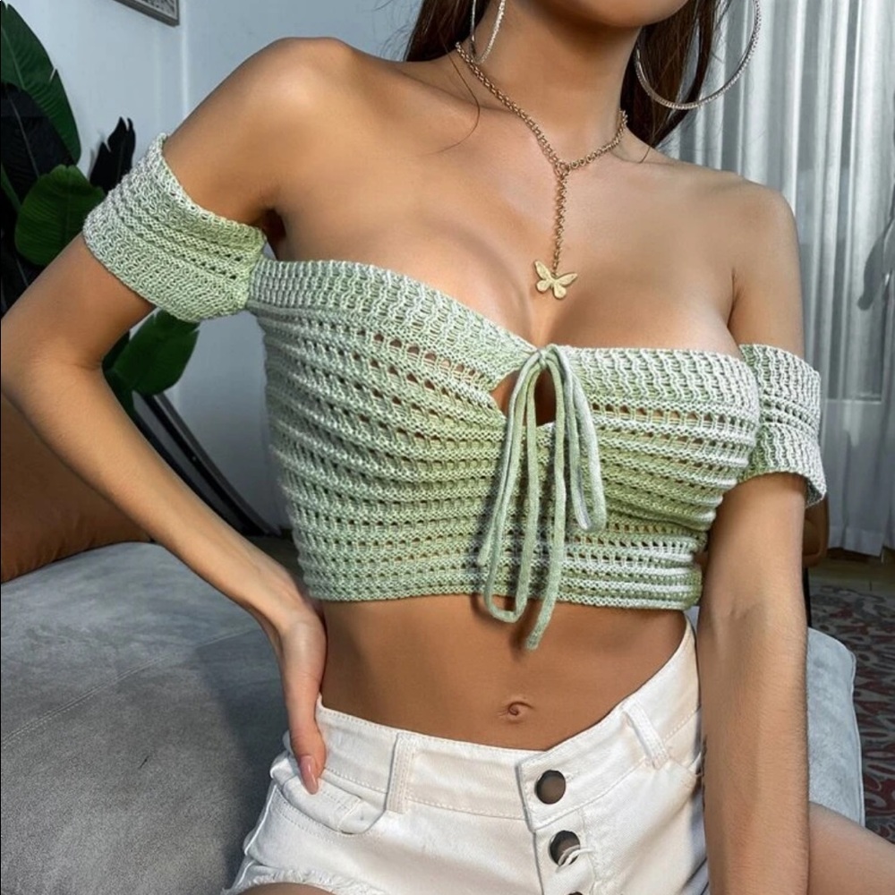 Crop Bardot knitted cover up M (thj2)